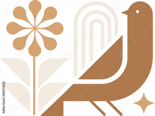 Modern Nordic style bird and flower logo
