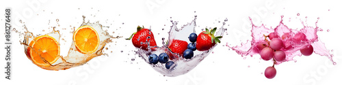 Fruit floating with splash water png on transparent background