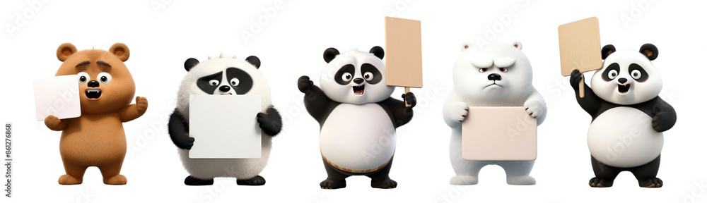 Obraz premium Bear character holding board png on transparent background