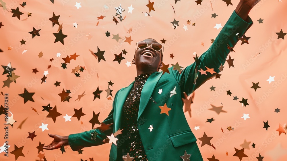 Fototapeta premium The joyful man in confetti