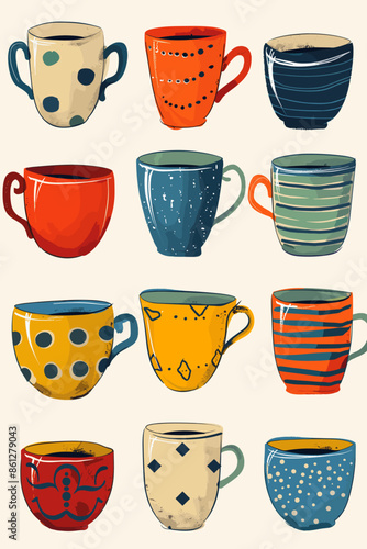 Wallpaper Mural Vibrant Collection of Unique Handcrafted Ceramic Cups in Various Colors and Designs for Artistic Drinking Torontodigital.ca