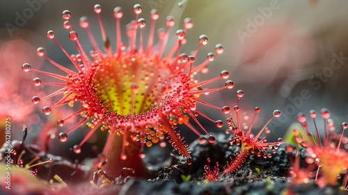 Drosera capensis Cape sundew covered with rain drops photo