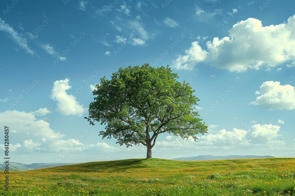 Fototapeta premium Lonely tree at the empty meadow