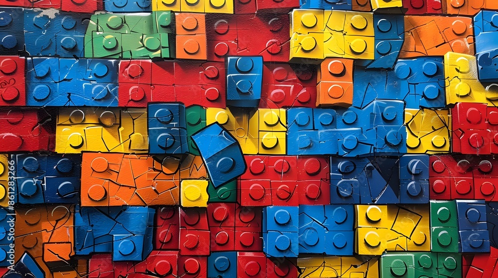 Macro shot of vibrant panel with assorted bricks Macro shot of vibrant panel with assorted bricks
