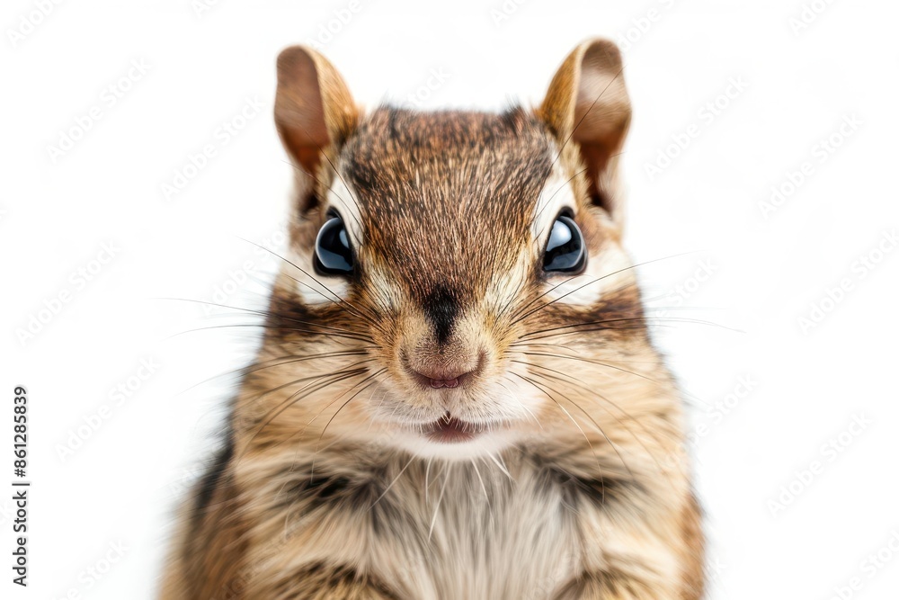 closeup portrait of an alert chipmunk with vibrant fur and expressive eyes crisp details against a pure white background highlight the animals charming features closeup portrait of an alert chipmunk with vibrant fur and expressive eyes crisp details against a pure white background highlight the animals charming features