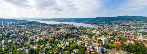 Zurich, Switzerland. Panorama of the city in cloudy weather. Summer day. Aerial view © nikitamaykov