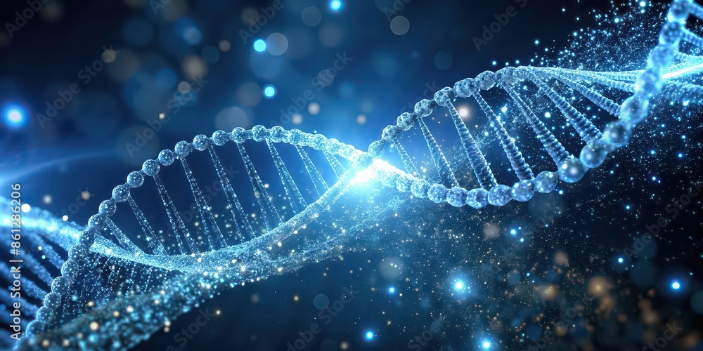 Abstract DNA helix structure with glowing particles, DNA, helix, structure, abstract, glowing, particles, genetic Abstract DNA helix structure with glowing particles, DNA, helix, structure, abstract, glowing, particles, genetic