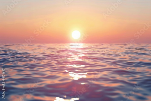 A tranquil seascape with a setting sun casting a warm glow on the water. Generative AI photo