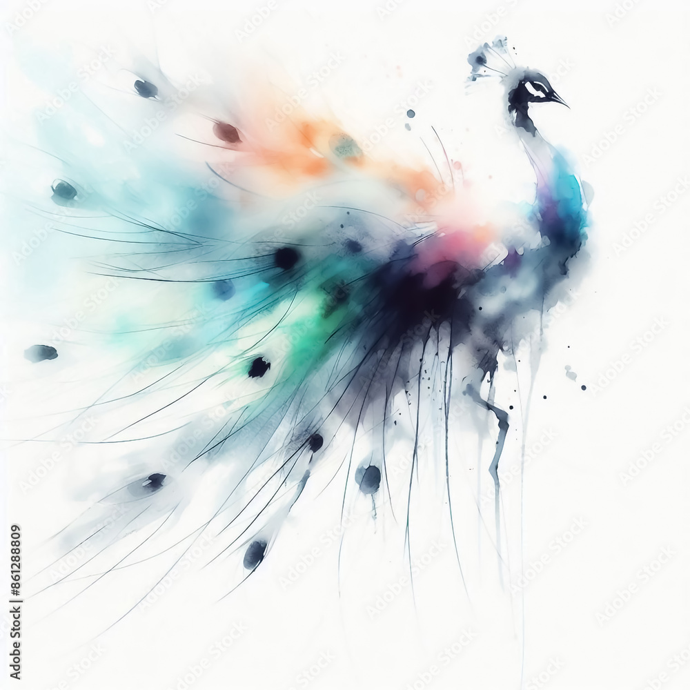 Obraz premium Abstract watercolor illustration of a peacock, with soft colors