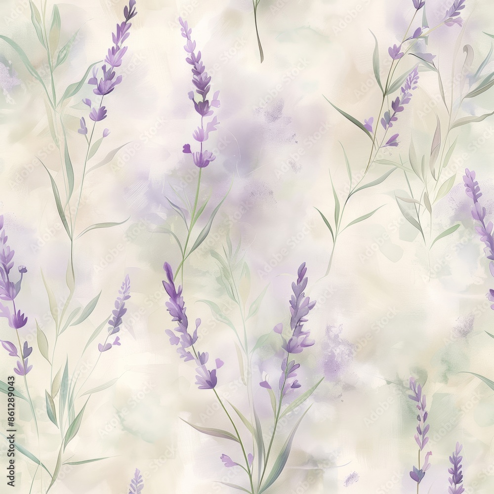 Naklejka premium Elegant Lavender Watercolor Floral Pattern Background for Spring and Summer Designs