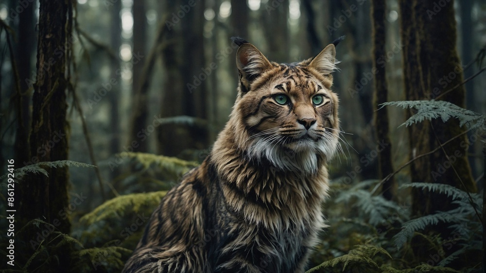 Obraz premium Lynx stands proudly amidst a forest backdrop