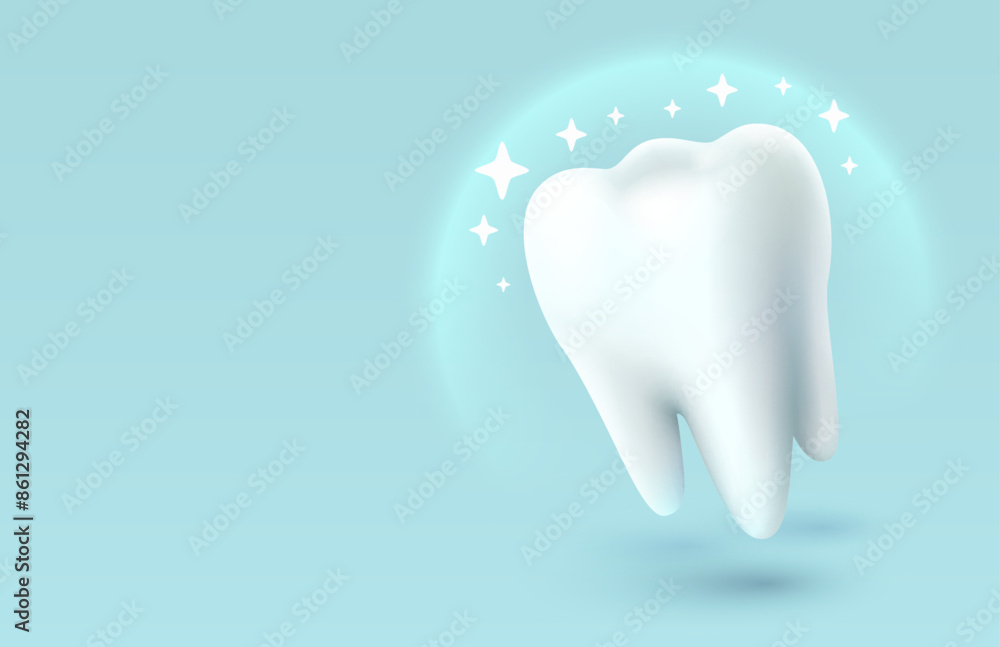 Tooth white, 3D illustration of a tooth on a light background. Vector illustration Tooth white, 3D illustration of a tooth on a light background. Vector illustration