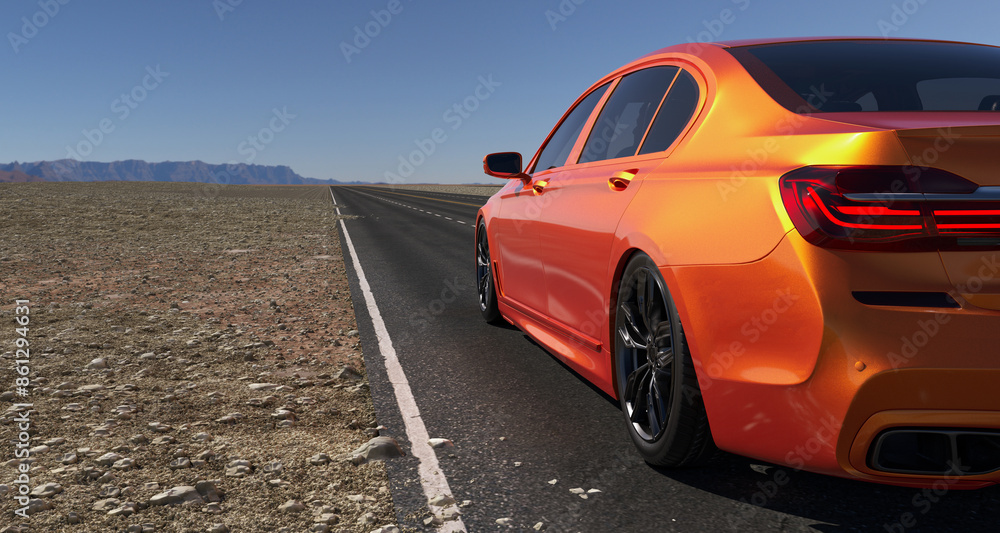 Fototapeta premium Luxury car parked on a mountain.