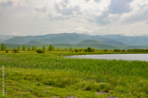 Lotos Lake and Bazum mountains scenic view from Saratovka village (Lori province, Armenia) photo