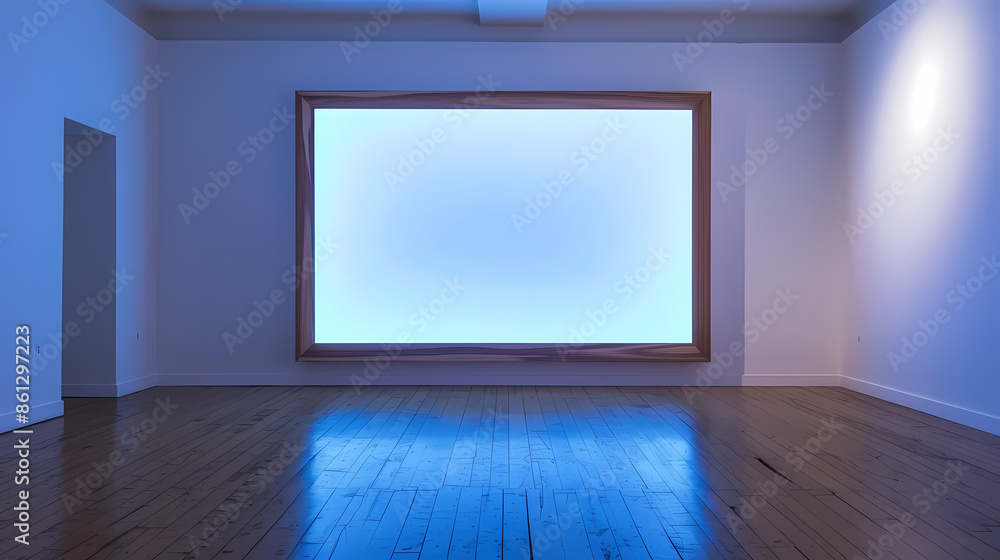 Neon frame on the wall in empty room Neon frame on the wall in empty room