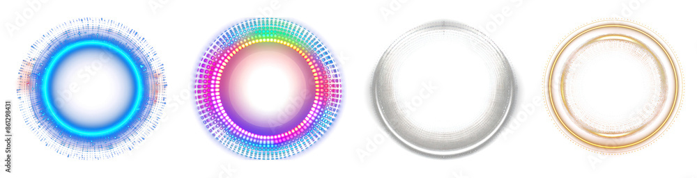 Obraz premium Neon circle technology light effect halftone set