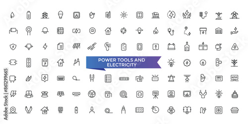 Power Tools And Equipment Icon set with editable stroke collection for web and ui. Line icons pack. Vector illustration.