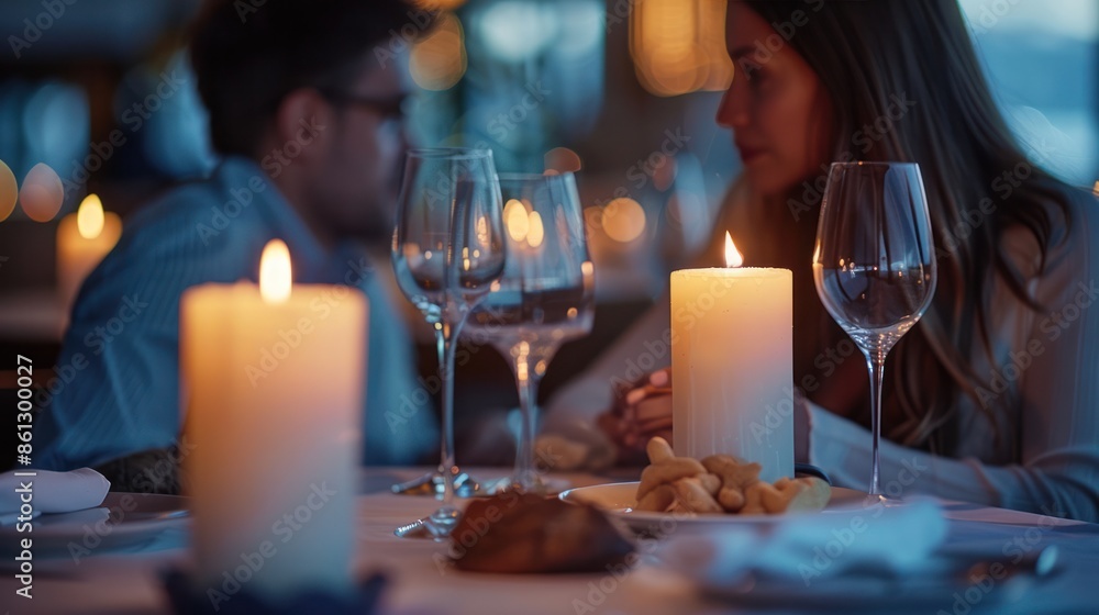 A couple enjoying a candlelit dinner at an elegant restaurant, with romantic ambiance and fine dining, showcasing love and special moments A couple enjoying a candlelit dinner at an elegant restaurant, with romantic ambiance and fine dining, showcasing love and special moments