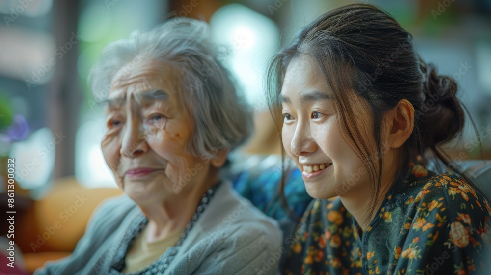 Fototapeta premium A compassionate caregiver provide and security to an elderly patient, demonstrating the power of empathy and understanding in healthcare