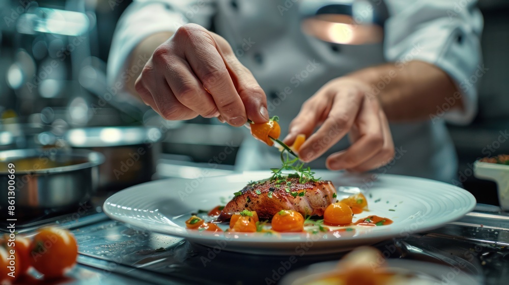 A close-up of a chefe hands expertly plating a dish in a gourmet kitchen, showcasing culinary precision and artistry, A close-up of a chefe hands expertly plating a dish in a gourmet kitchen, showcasing culinary precision and artistry,