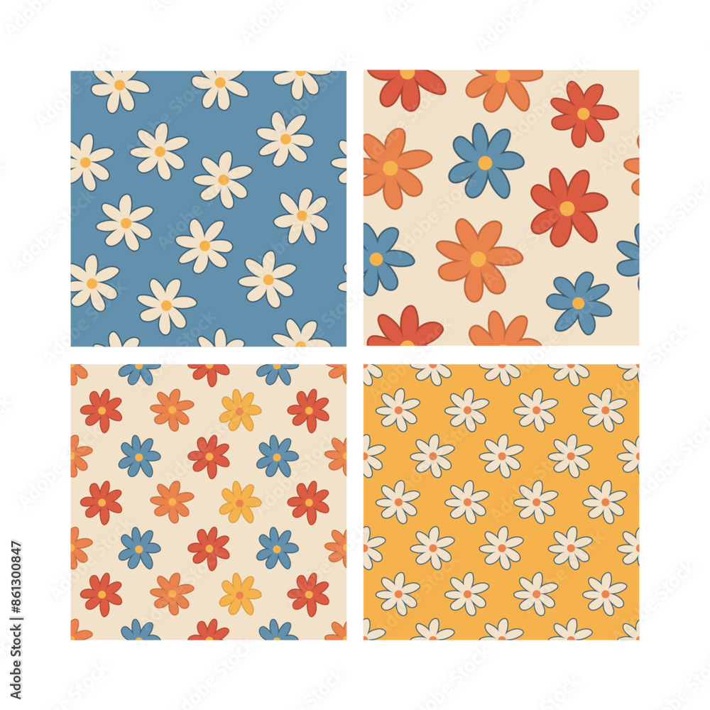 Children's floral pattern set. Retro backgrounds with hand drawn flowers. Children's floral pattern set. Retro backgrounds with hand drawn flowers.