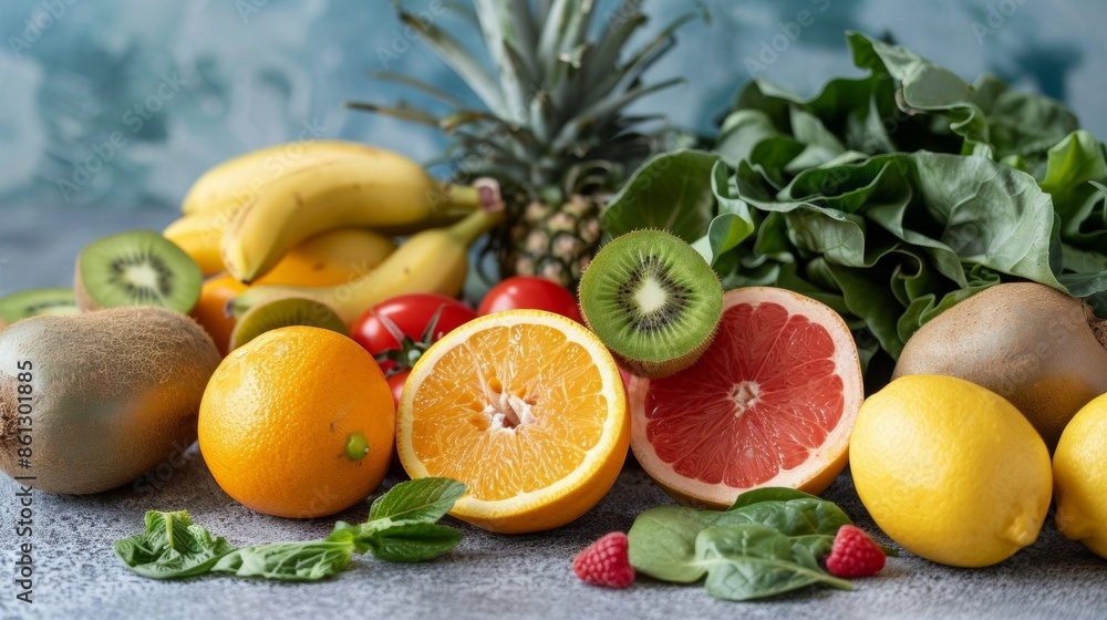 A variety of fruits and vegetables high in folate arranged on a kitchen counter, including spinach, avocado, broccoli, oranges, and strawberries A variety of fruits and vegetables high in folate arranged on a kitchen counter, including spinach, avocado, broccoli, oranges, and strawberries