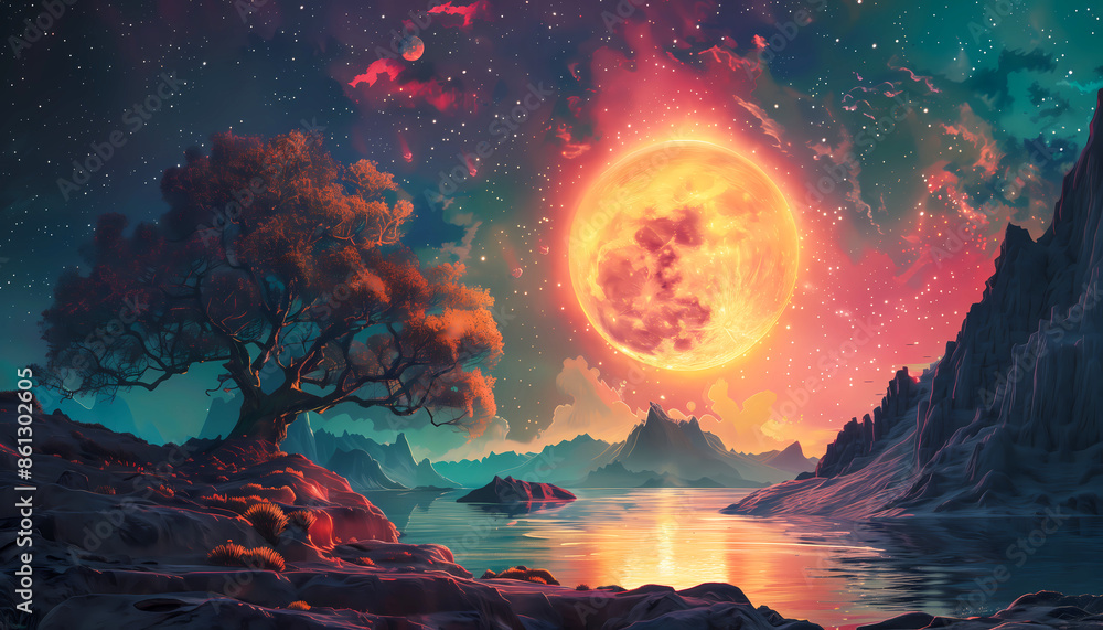 surreal psychedelic artwork, the tree of life and a big sun, wallpaper art surreal psychedelic artwork, the tree of life and a big sun, wallpaper art