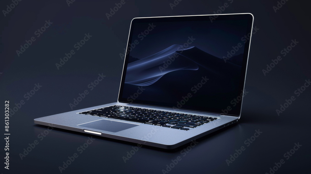 Sleek modern laptop on a dark background, highlighting its elegant design and technology features. Sleek modern laptop on a dark background, highlighting its elegant design and technology features.