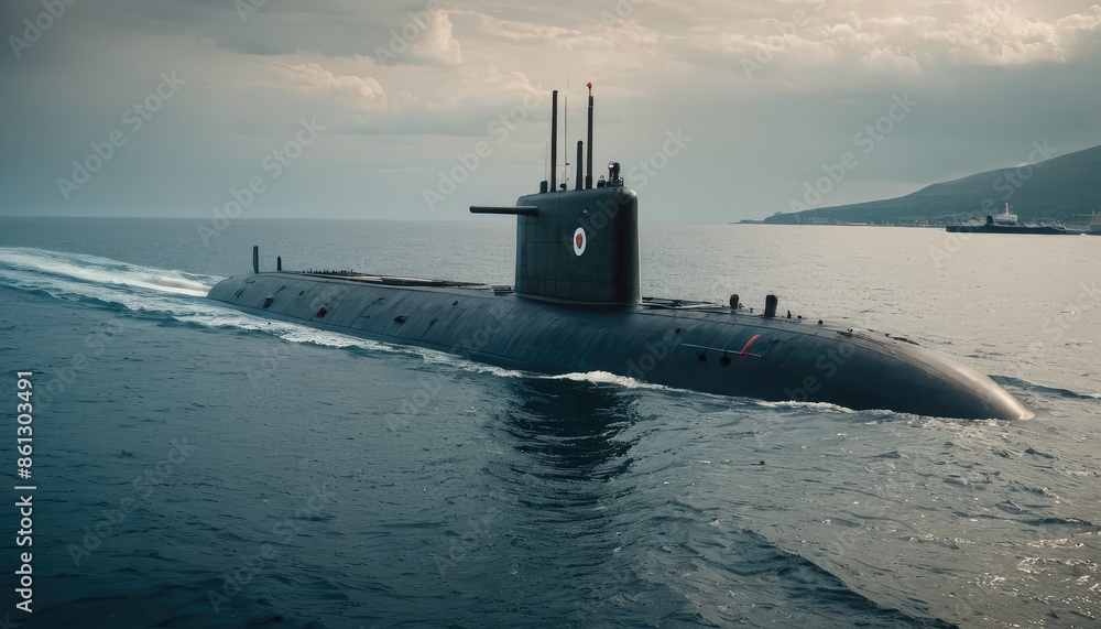 Submarine in the ocean, demonstrating the strength and stealth of underwater naval vessels Submarine in the ocean, demonstrating the strength and stealth of underwater naval vessels