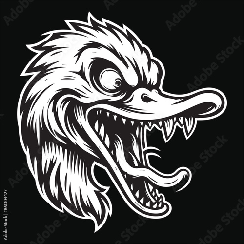 Wallpaper Mural Dark Art Angry Scary Duck Head with Sharp Teeth Black and White Illustration Torontodigital.ca