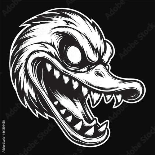 Wallpaper Mural Dark Art Angry Scary Duck Head with Sharp Teeth Black and White Illustration Torontodigital.ca