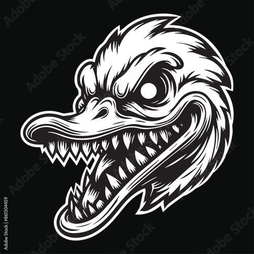 Wallpaper Mural Dark Art Angry Scary Duck Head with Sharp Teeth Black and White Illustration Torontodigital.ca