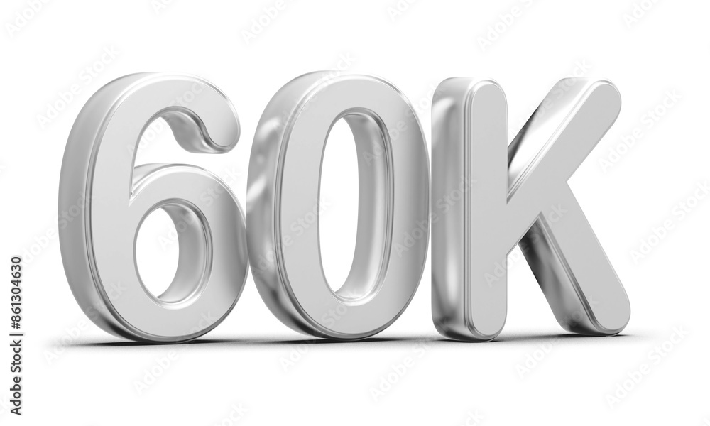 60k Followers Silver Number 3D Render 60k Followers Silver Number 3D Render