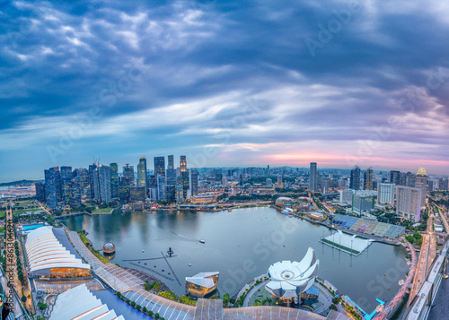 Photography Aerial view of Singapore Marina Bay skyline