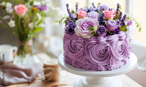  purple frosted chocolate cake, Generative AI