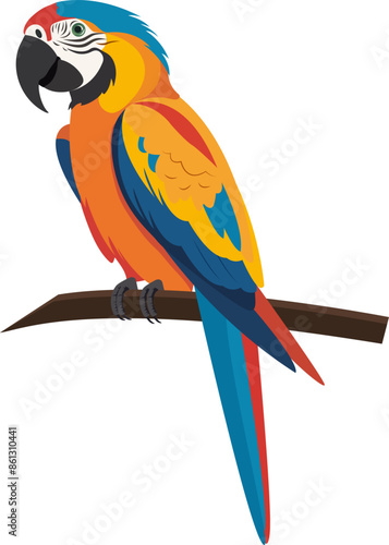 Ara parrot vector. Birds of Amazonian forests in flat design illustration. Fauna of South America. Flying colorful Ara parrot for icons, posters, children's books illustrating. Isolated on white.