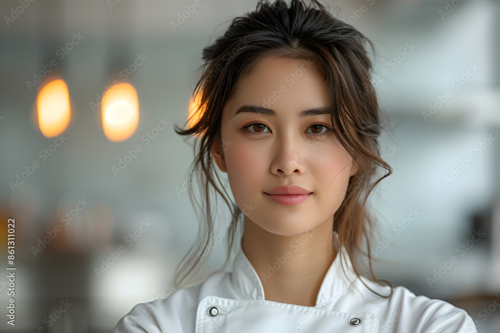 A young beautiful Asian chef in uniform posts okay taste delightful delicious hand gesture on an isolated background. A young beautiful Asian chef in uniform posts okay taste delightful delicious hand gesture on an isolated background.