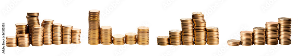 Piles of money coins financial set Piles of money coins financial set