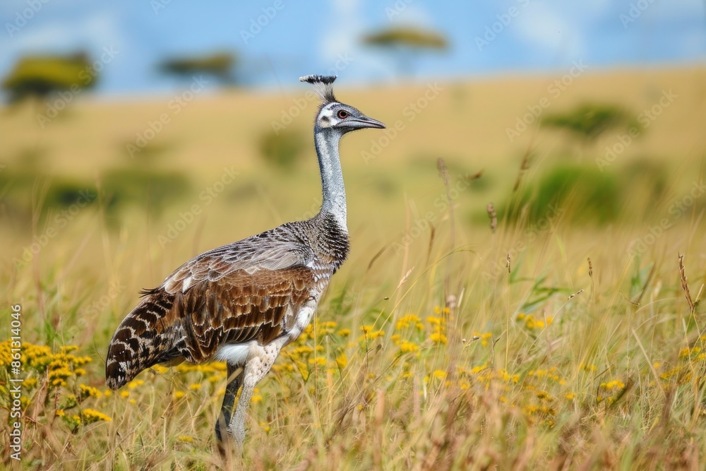 Kori Bustard feeding in Masai Mara savanna. Kori Bustard feeding in Masai Mara savanna.