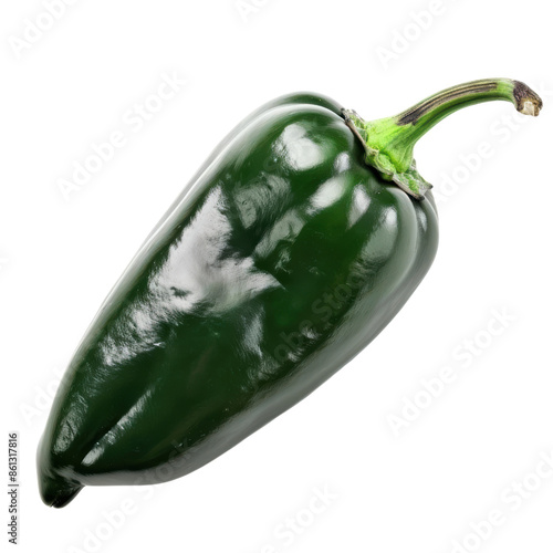 A single, ripe green poblano pepper isolate on white background