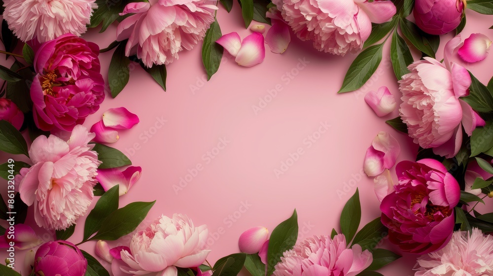 custom made wallpaper toronto digitalCircle Floral Frame with Peony Border. Pink, Mother's Day or Valentine concept with copy space.