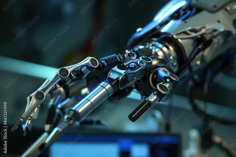 A closeup of an advanced robotic surgical instrument A closeup of an advanced robotic surgical instrument