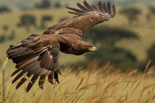 Tawny Eagle in flight in Masai Mara.
