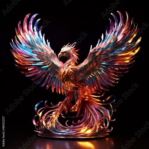  a holographic sculpture of a mythical phoenix with holographic © Creative Pictures