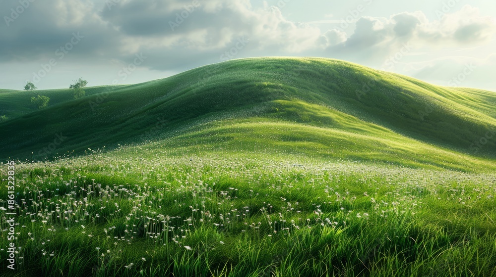 View of the grassy hill illuminated by sunlight during summer View of the grassy hill illuminated by sunlight during summer