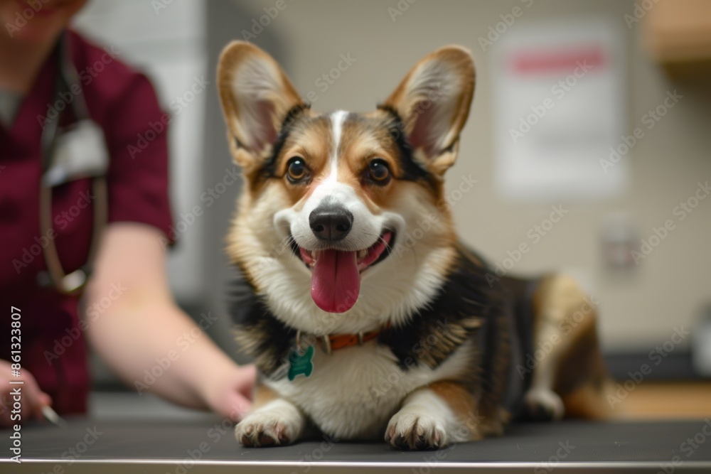 Adorable Corgi at Vet Checkup with Professional Veterinarian Assistance Adorable Corgi at Vet Checkup with Professional Veterinarian Assistance