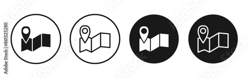 Journey vector icon set black filled and outlined style.