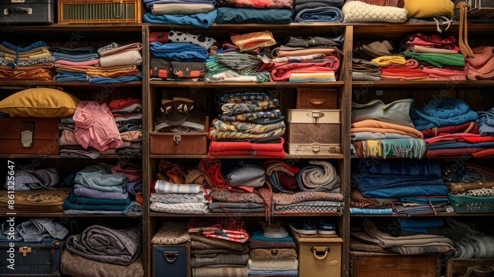 From a cluttered closet to an organized wardrobe picture clothes haphazardly strewn across shelves being transformed into neatly stacked piles and orderly boxes From a cluttered closet to an organized wardrobe picture clothes haphazardly strewn across shelves being transformed into neatly stacked piles and orderly boxes