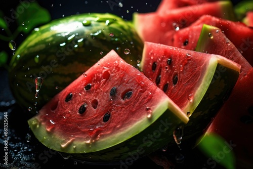 Professional landscape photo advertising fresh and ripe watermelon ready for sale photo