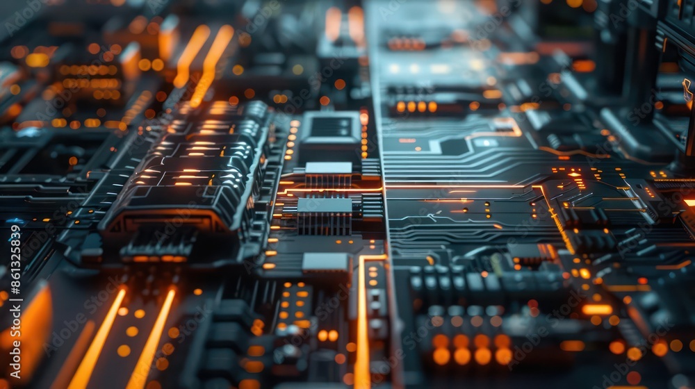Closeup of a supercomputers data processing unit in a futuristic setting with space for text Closeup of a supercomputers data processing unit in a futuristic setting with space for text